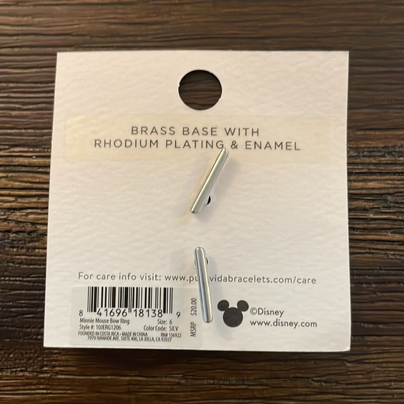 Pura Vida Disney Minnie Mouse Pink Enamel Bow Ring Silver Size 6 NWT - Picture 7 of 9